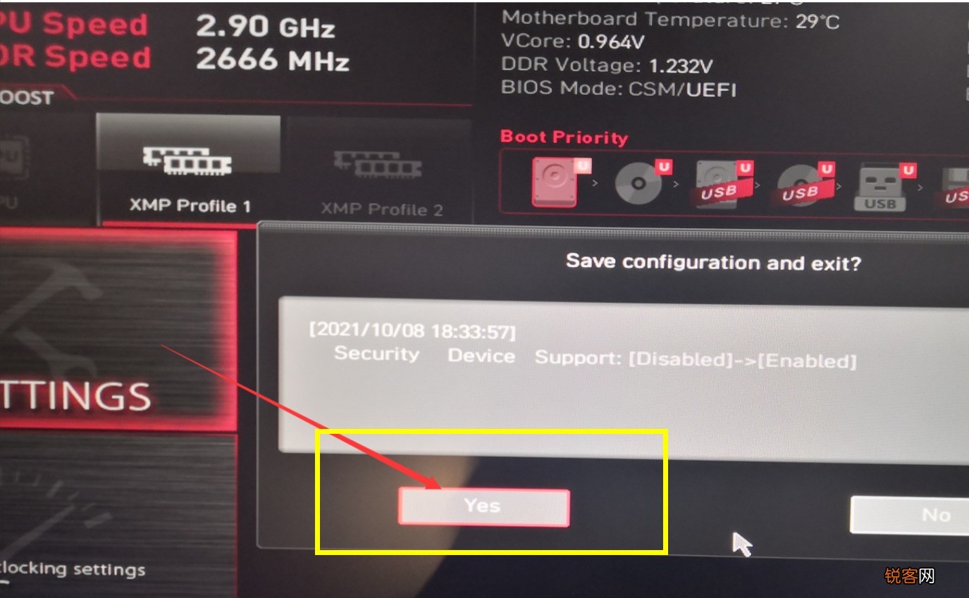微星b460开启tpm2.0方法