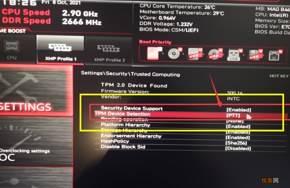 微星b460开启tpm2.0方法
