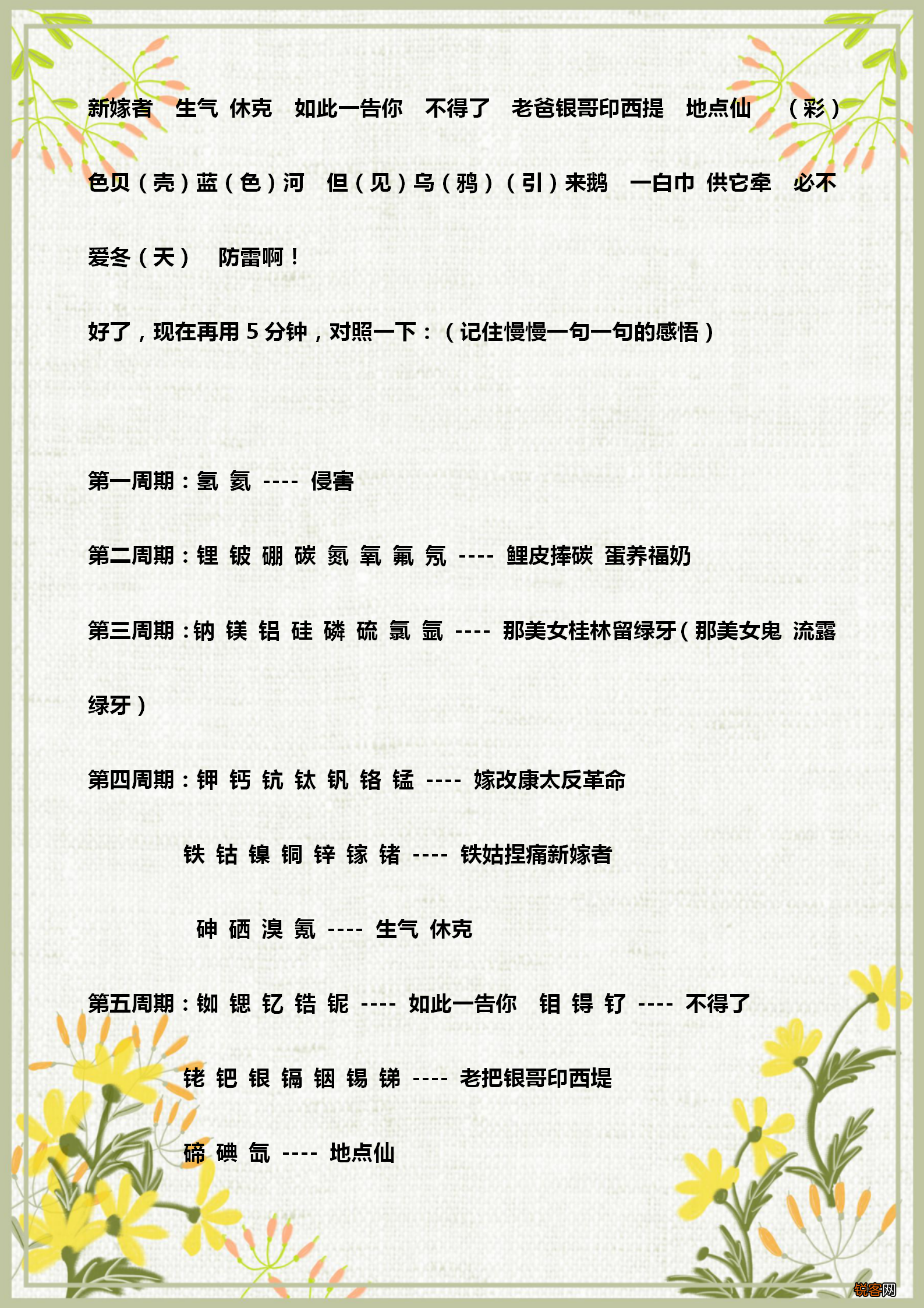 元素周期表顺口溜 教你快速巧记元素周期表