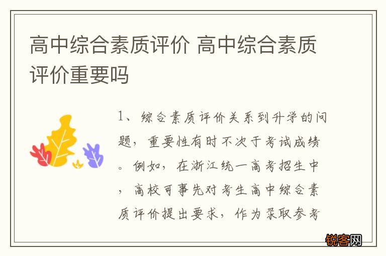 高中综合素质评价 高中综合素质评价重要吗