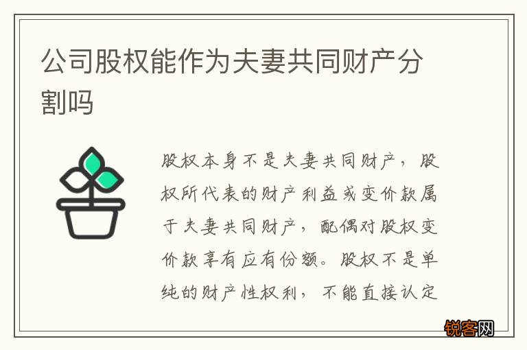 公司股权能作为夫妻共同财产分割吗