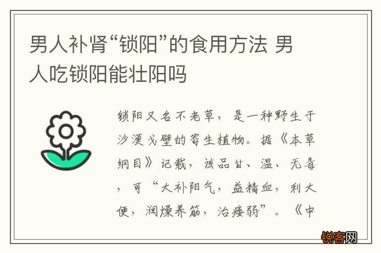 男人补肾“锁阳”的食用方法 男人吃锁阳能壮阳吗