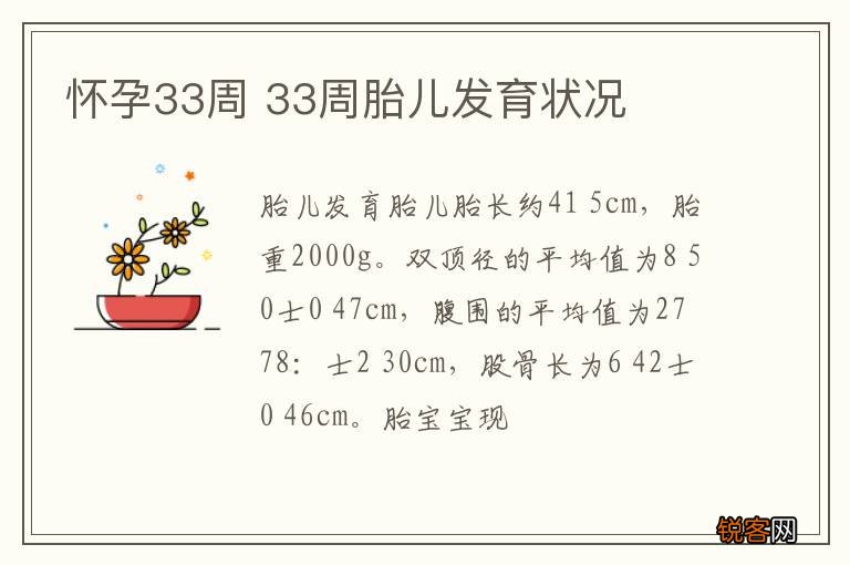 怀孕33周 33周胎儿发育状况
