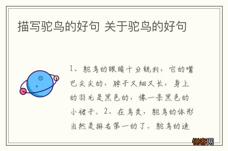 描写驼鸟的好句 关于驼鸟的好句