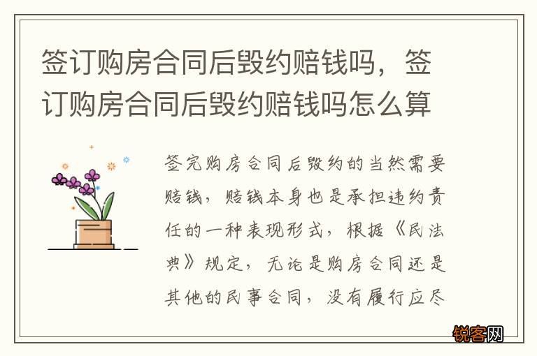 签订购房合同后毁约赔钱吗,签订购房合同后毁约赔钱吗怎么算
