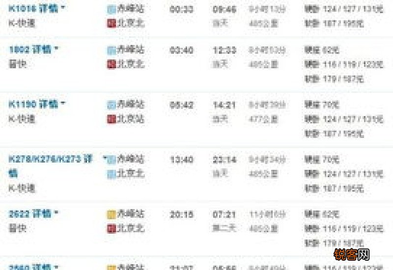 赤峰到北京的高铁票价多少钱