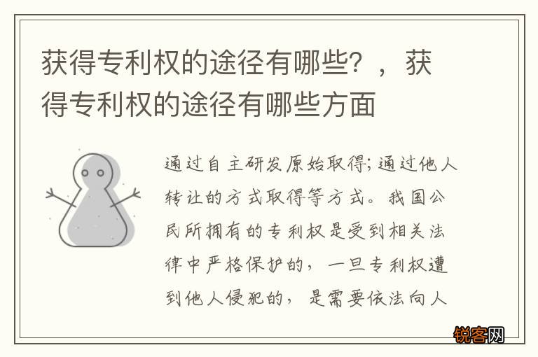 获得专利权的途径有哪些？，获得专利权的途径有哪些方面