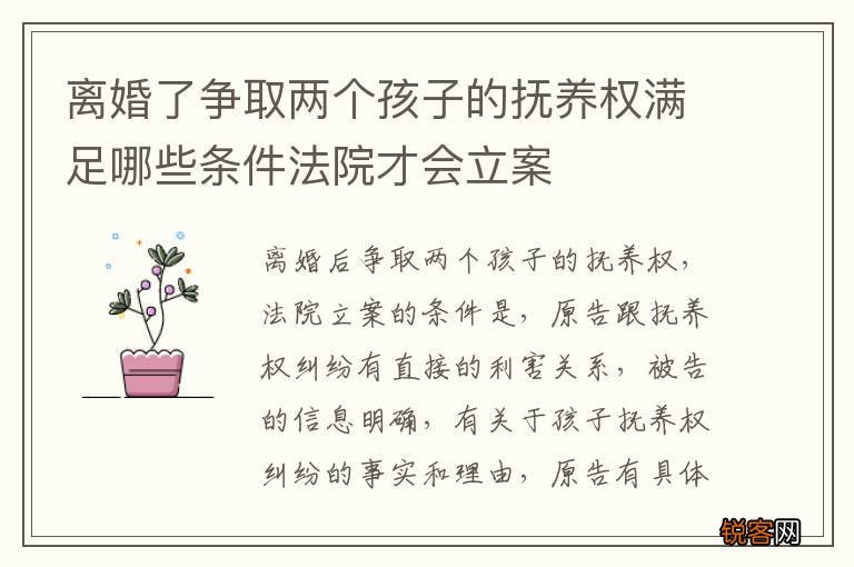 离婚了争取两个孩子的抚养权满足哪些条件法院才会立案
