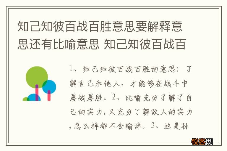知己知彼百战百胜意思要解释意思还有比喻意思 知己知彼百战百胜的意思