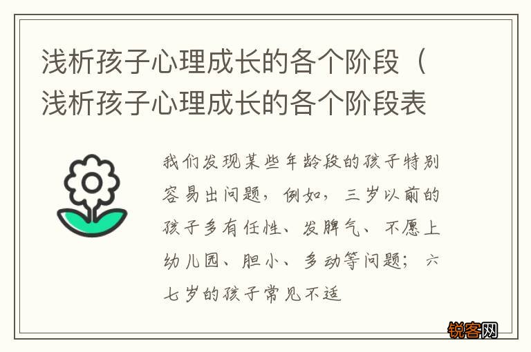 浅析孩子心理成长的各个阶段表现 浅析孩子心理成长的各个阶段