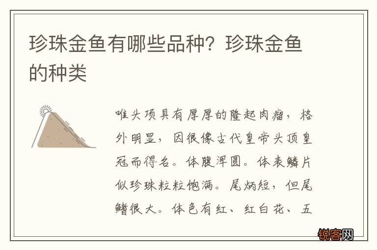珍珠金鱼有哪些品种？珍珠金鱼的种类