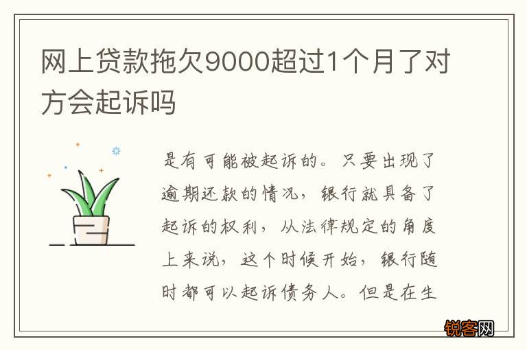 网上贷款拖欠9000超过1个月了对方会起诉吗