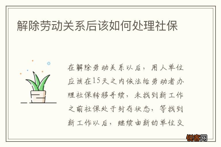 解除劳动关系后该如何处理社保
