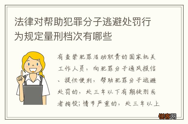 法律对帮助犯罪分子逃避处罚行为规定量刑档次有哪些