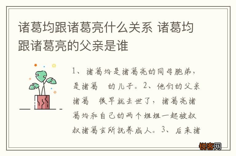 诸葛均跟诸葛亮什么关系 诸葛均跟诸葛亮的父亲是谁
