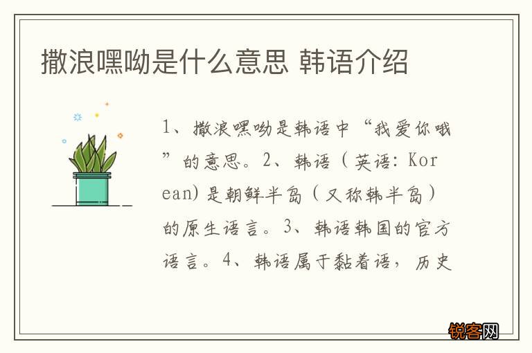 撒浪嘿呦是什么意思 韩语介绍