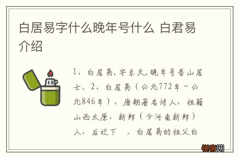 白居易字什么晚年号什么 白君易介绍