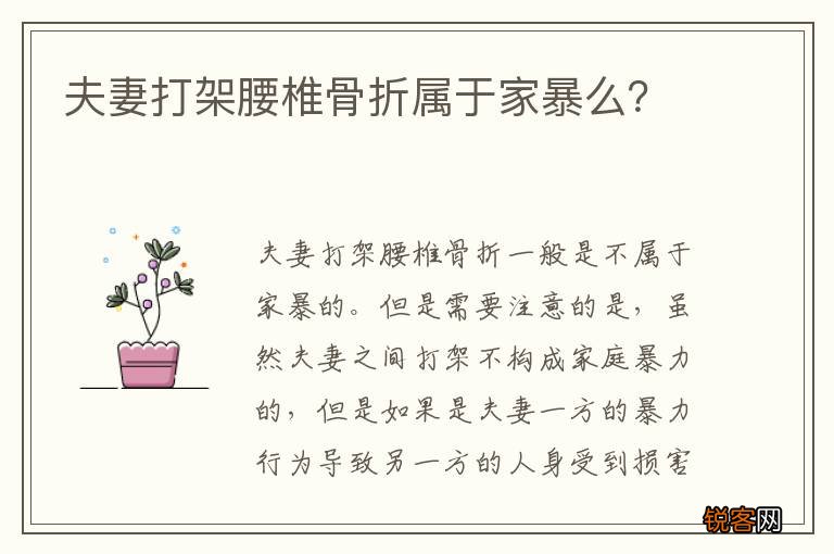 夫妻打架腰椎骨折属于家暴么？