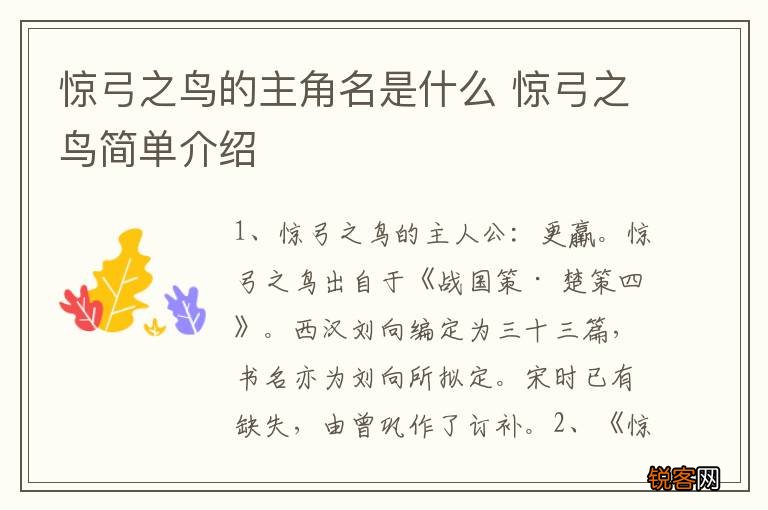 惊弓之鸟的主角名是什么 惊弓之鸟简单介绍