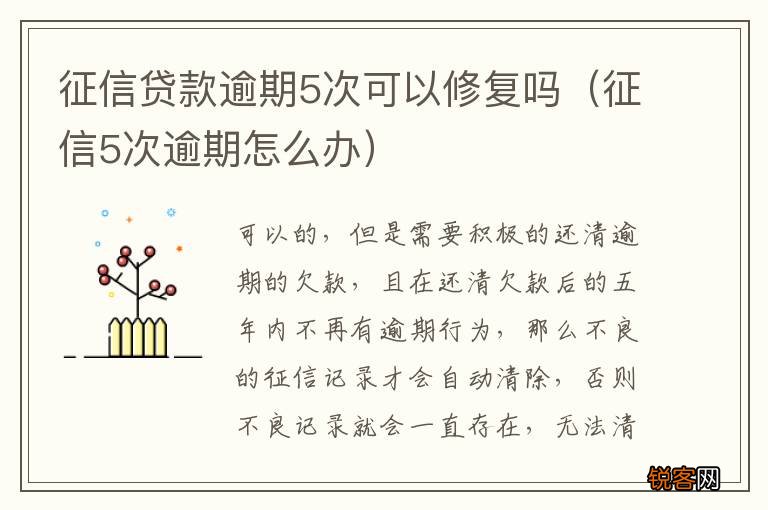 征信5次逾期怎么办 征信贷款逾期5次可以修复吗