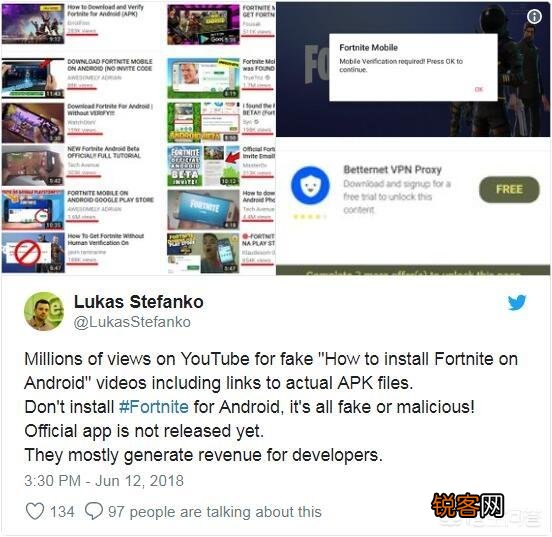 YouTube上假冒的《堡垒之夜》Android手游到底是怎么回事？
