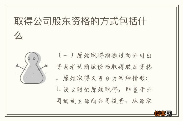 取得公司股东资格的方式包括什么