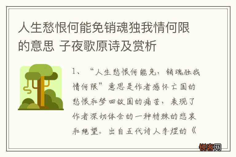 人生愁恨何能免销魂独我情何限的意思 子夜歌原诗及赏析