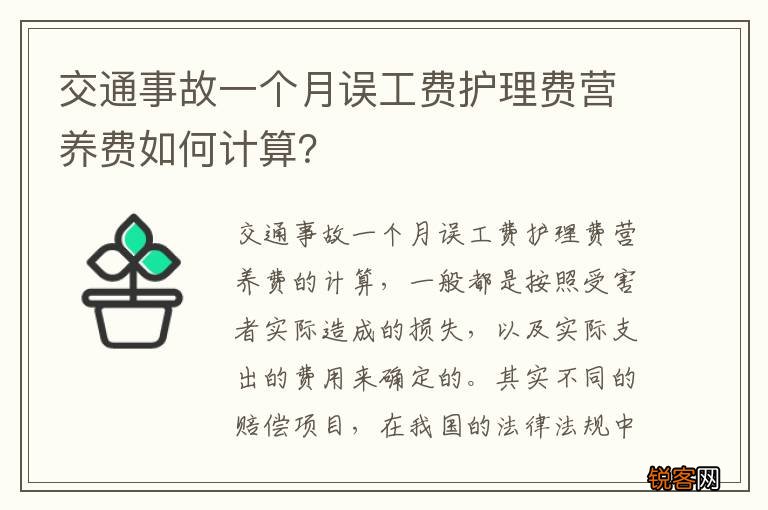 交通事故一个月误工费护理费营养费如何计算？