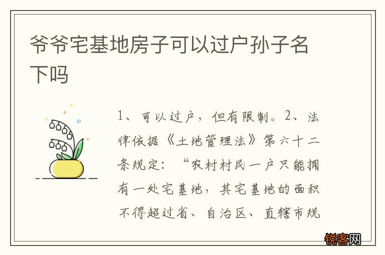 爷爷宅基地房子可以过户孙子名下吗