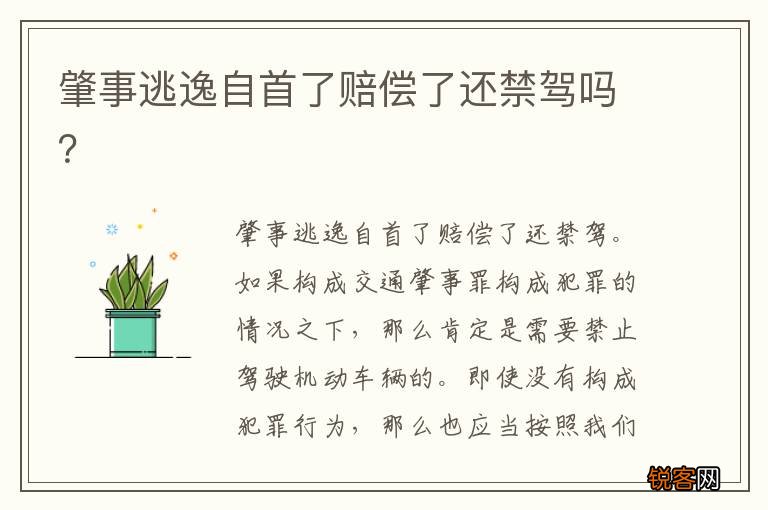 肇事逃逸自首了赔偿了还禁驾吗？