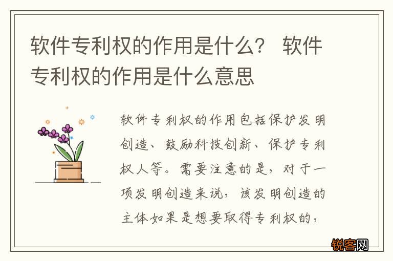 软件专利权的作用是什么？ 软件专利权的作用是什么意思