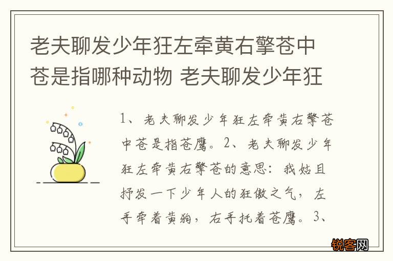 老夫聊发少年狂左牵黄右擎苍中苍是指哪种动物 老夫聊发少年狂左牵黄右擎苍的意思