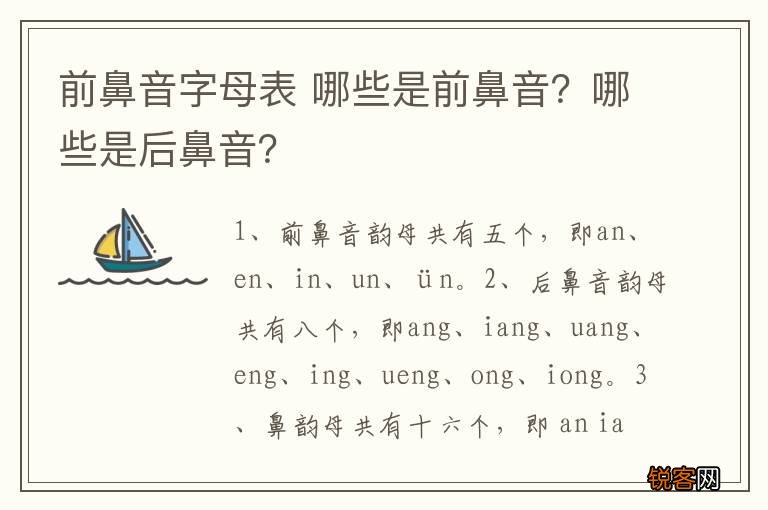 前鼻音字母表 哪些是前鼻音？哪些是后鼻音？