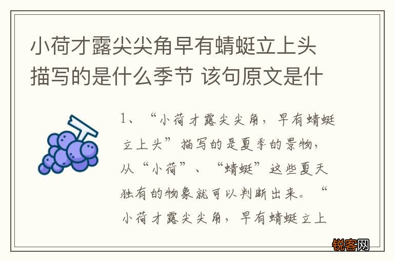 小荷才露尖尖角早有蜻蜓立上头描写的是什么季节 该句原文是什么