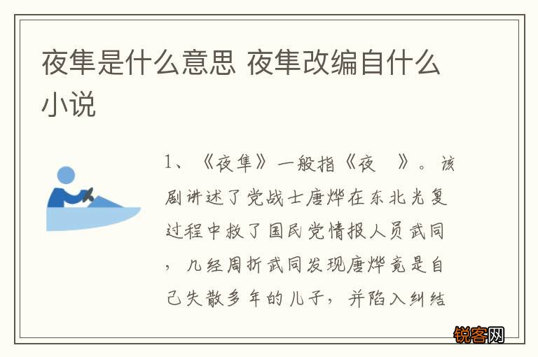 夜隼是什么意思 夜隼改编自什么小说