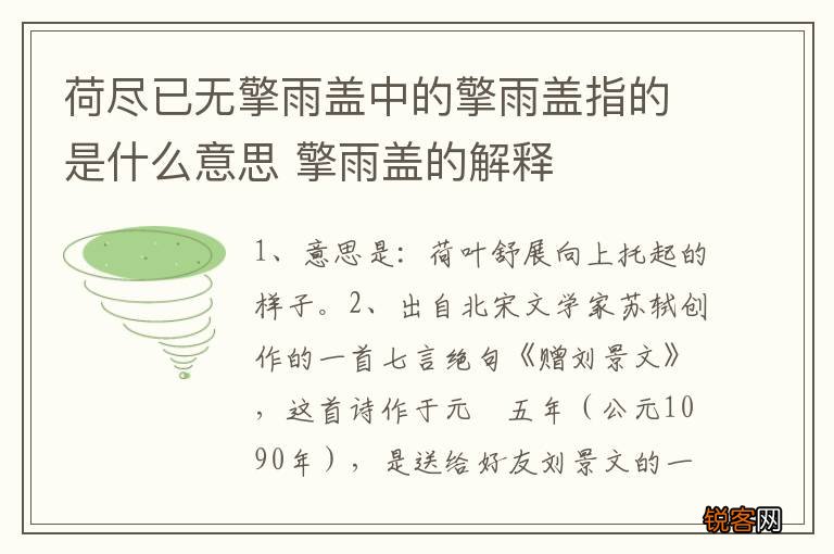荷尽已无擎雨盖中的擎雨盖指的是什么意思 擎雨盖的解释