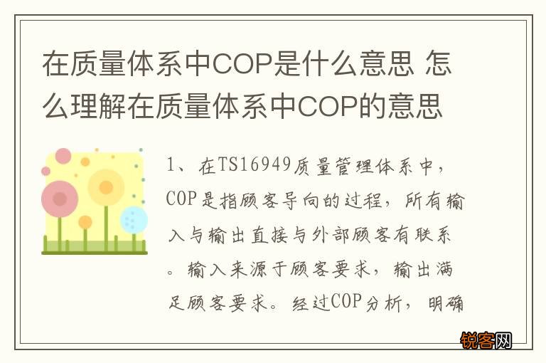 在质量体系中COP是什么意思 怎么理解在质量体系中COP的意思
