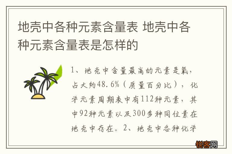 地壳中各种元素含量表 地壳中各种元素含量表是怎样的