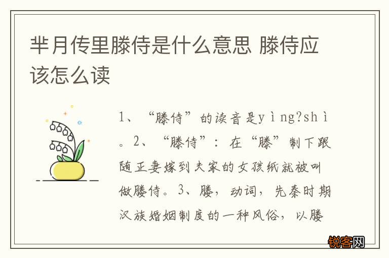 芈月传里滕侍是什么意思 滕侍应该怎么读