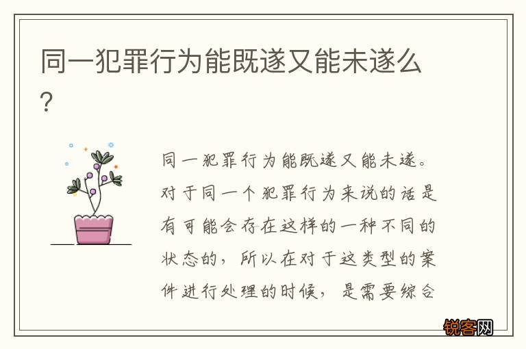 同一犯罪行为能既遂又能未遂么？