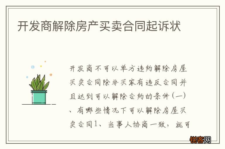 开发商解除房产买卖合同起诉状