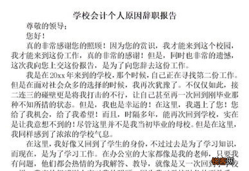 学校会计辞职报告