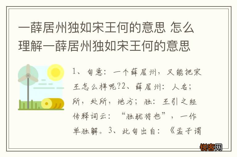 一薛居州独如宋王何的意思 怎么理解一薛居州独如宋王何的意思